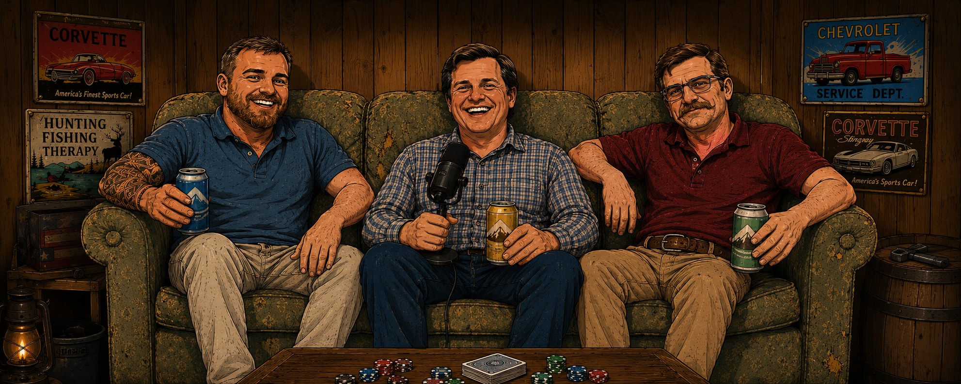 Peak Male Podcast hosts on a couch